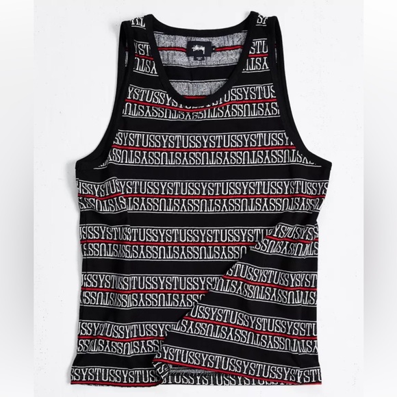 STÜSSY Signature Logo Stripe Band Tank Top Surfing Skateboard Hip Hop Shirt Art - Picture 2 of 14